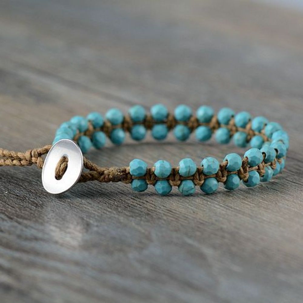 Flower of the Desert Turquoise Beaded Wrap Bracelet